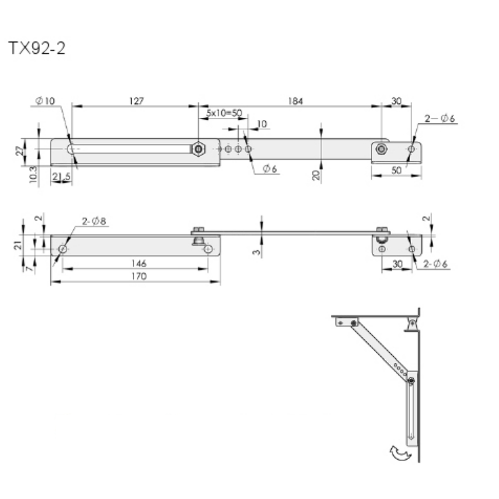 TX92-2 Stainless Steel Adjustable Support Arm for Cabinet Doors and Flaps