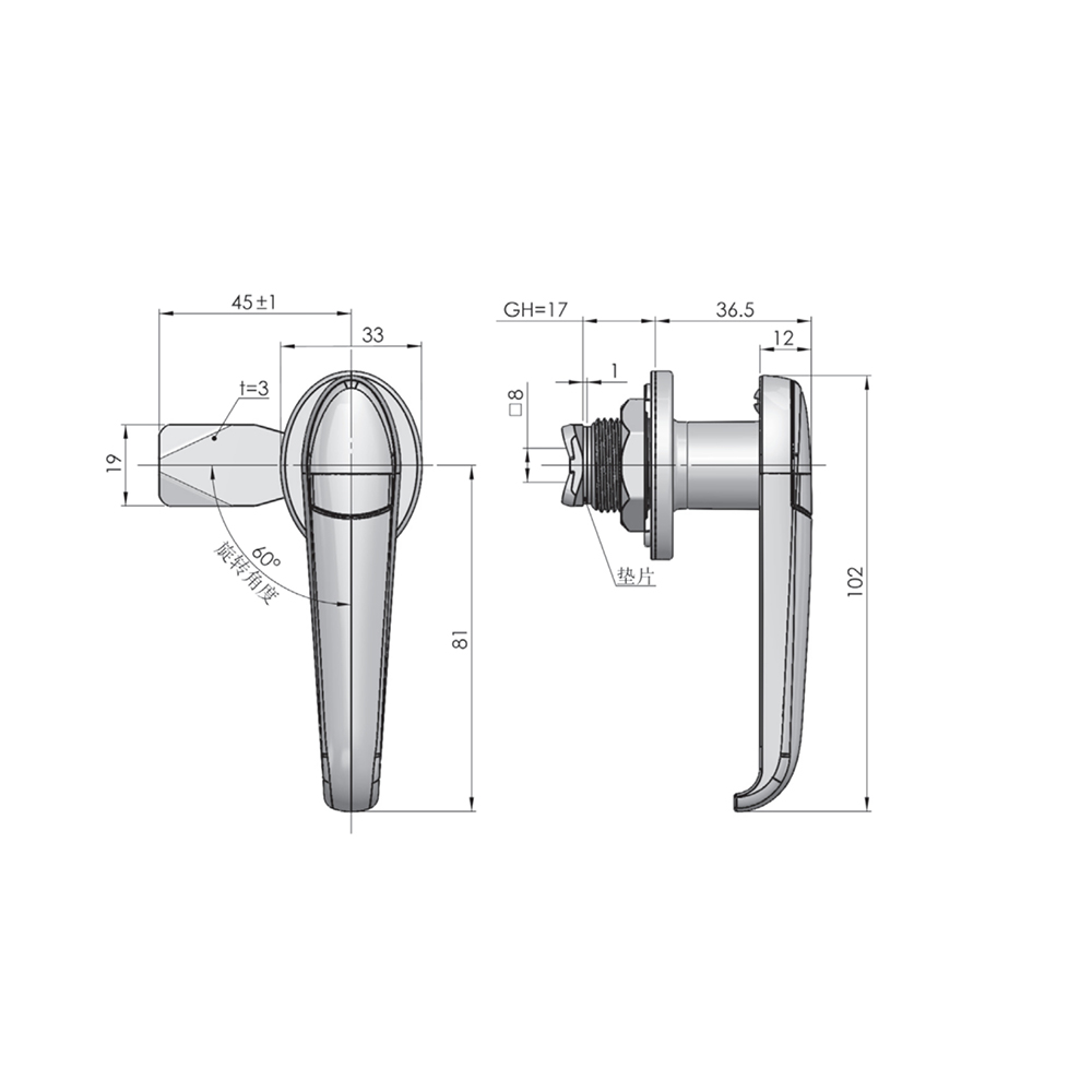 MS317 L-Handle Cam Lock, Zinc Alloy, 60° Turn, Key Lockable, Chrome-Plated Finish