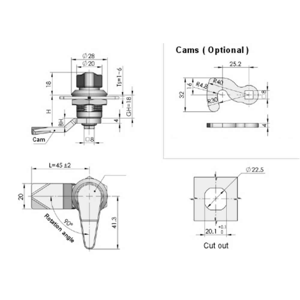 MS714-4 Quarter-Turn Cam Latch with Black Rotating Handle | Zinc Alloy, 90° Rotation for Secure Industrial Door Closure