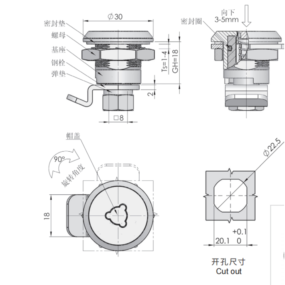 MS773 Cam Lock Series - Industrial Cam Lock with Multiple Variants, Zinc Alloy Construction, 90° Turn Lock