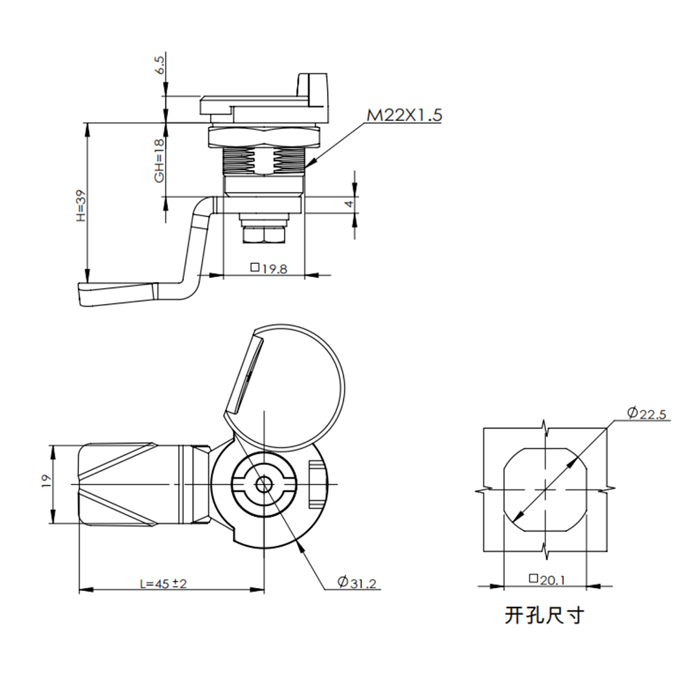 MS705-3A Cam Lock with Dust Cap, 90° Rotation, Zinc Alloy Base, Key Lockable