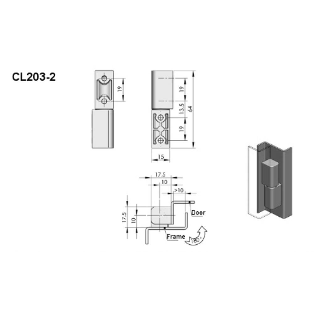 CL203 Series Offset Concealed Hinge - Zinc Alloy with PA Pad, 180° Lift-Off Hinge