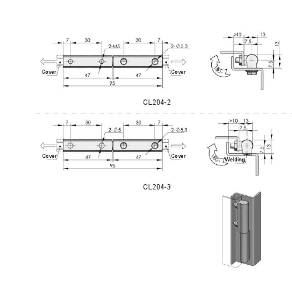 CL204-1 Concealed Hinge, Zinc Alloy, 180-Degree Opening Angle, High Load Capacity