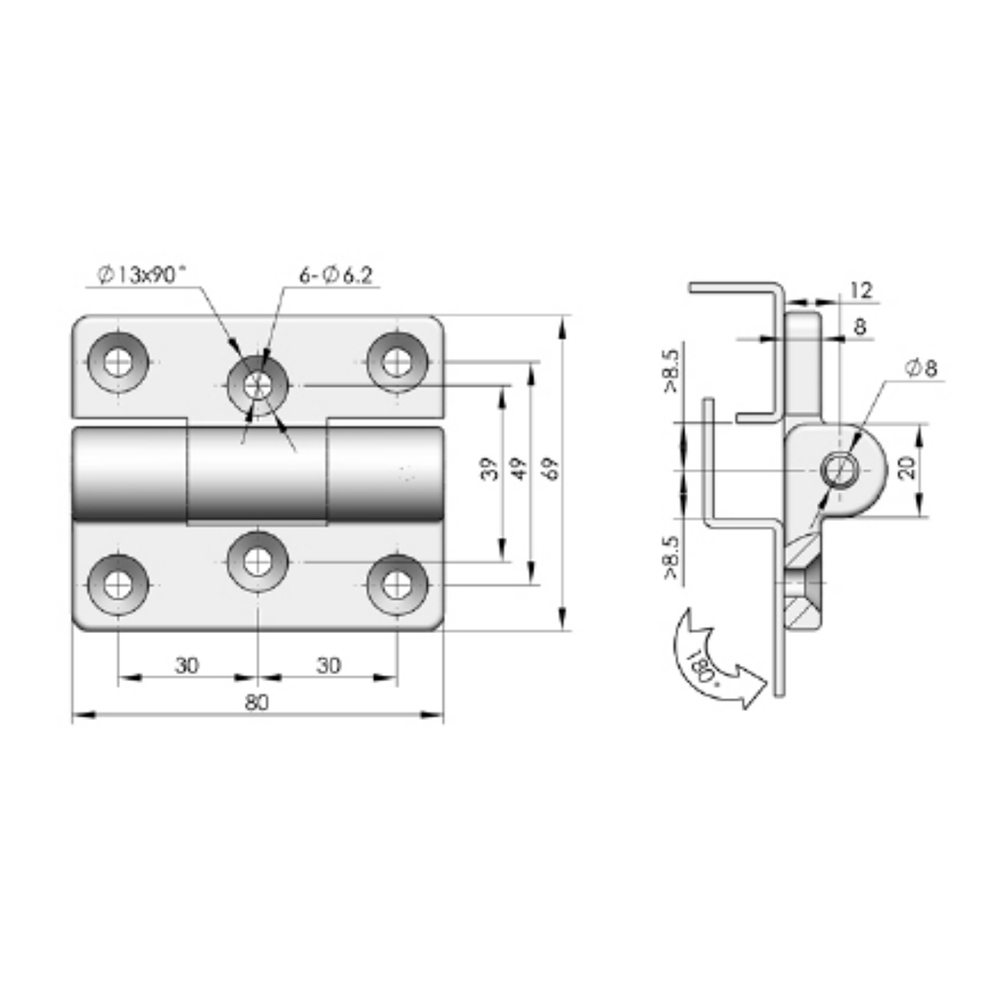 CL233 Concealed Hinge, Black Finish, 120° Opening Angle, Zinc Alloy with Steel Pins