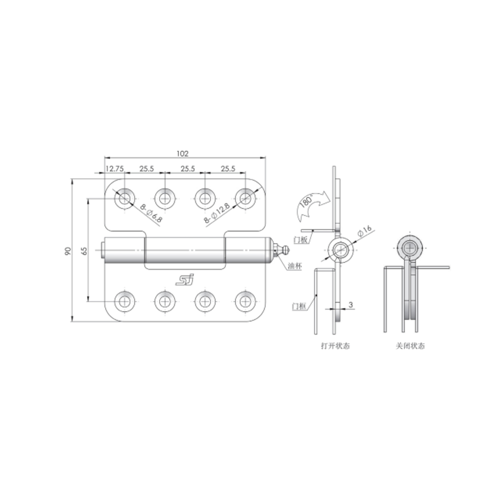 CL158-2 Heavy-Duty Stainless Steel Concealed Hinge, 180° Opening Angle, Industrial Cabinet & Door Hinge for Enclosures