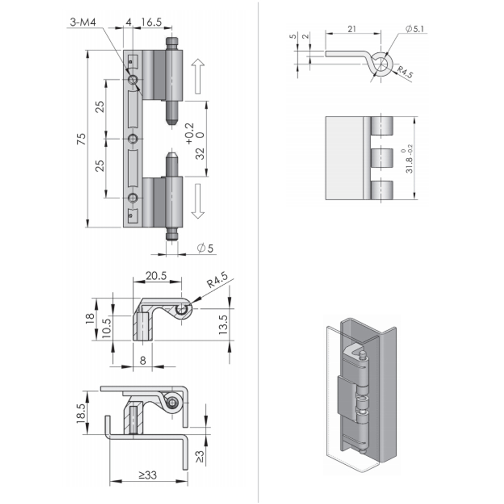 CL201 Concealed Hinge, Heavy Duty, Zinc Alloy, 800N/1500N Load Capacity