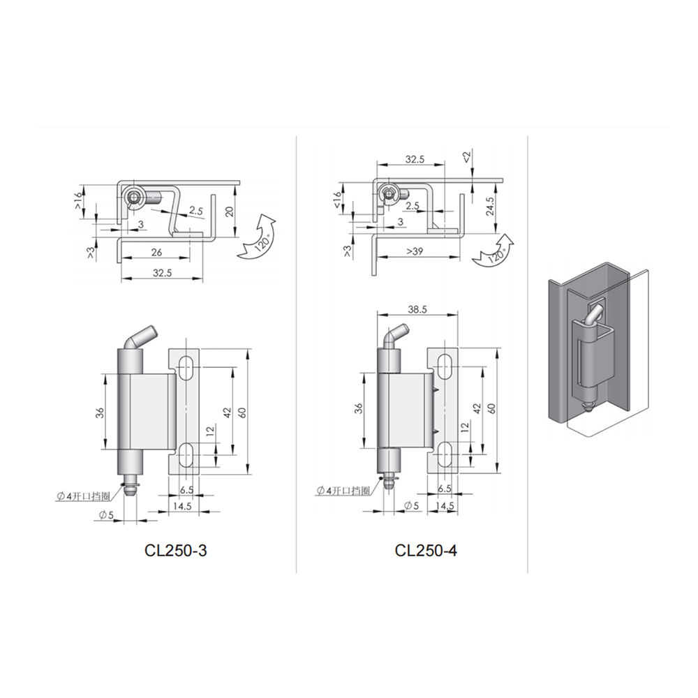 CL250 Series Concealed Hinges with Zinc Alloy Finish for Industrial Cabinets