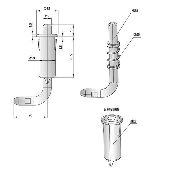 CL225-5 Corner & Removable Hinge, Spring-loaded Insert Pin