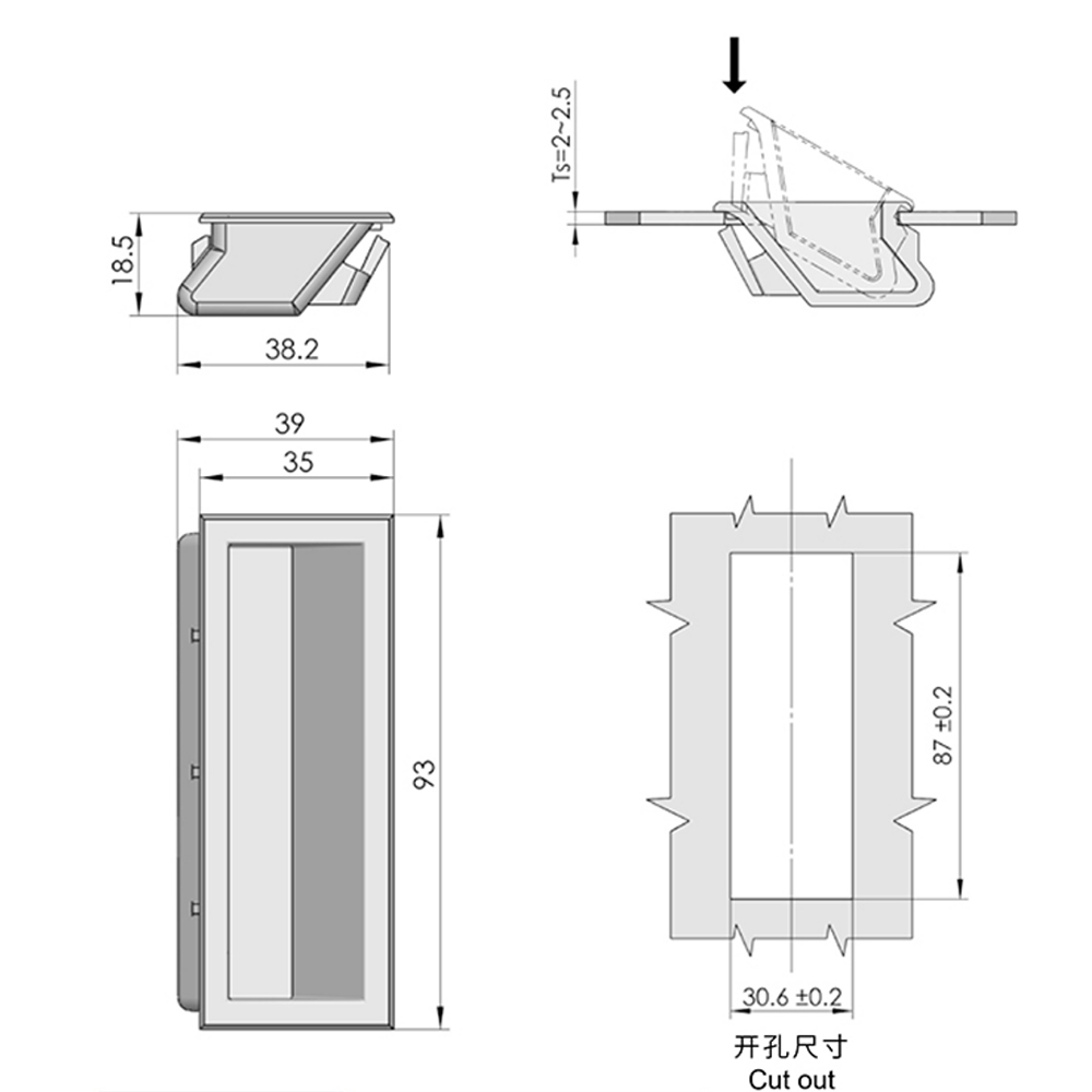 LS537-2 Flush Pull Handle, Nylon Material, Textured Matte Finish