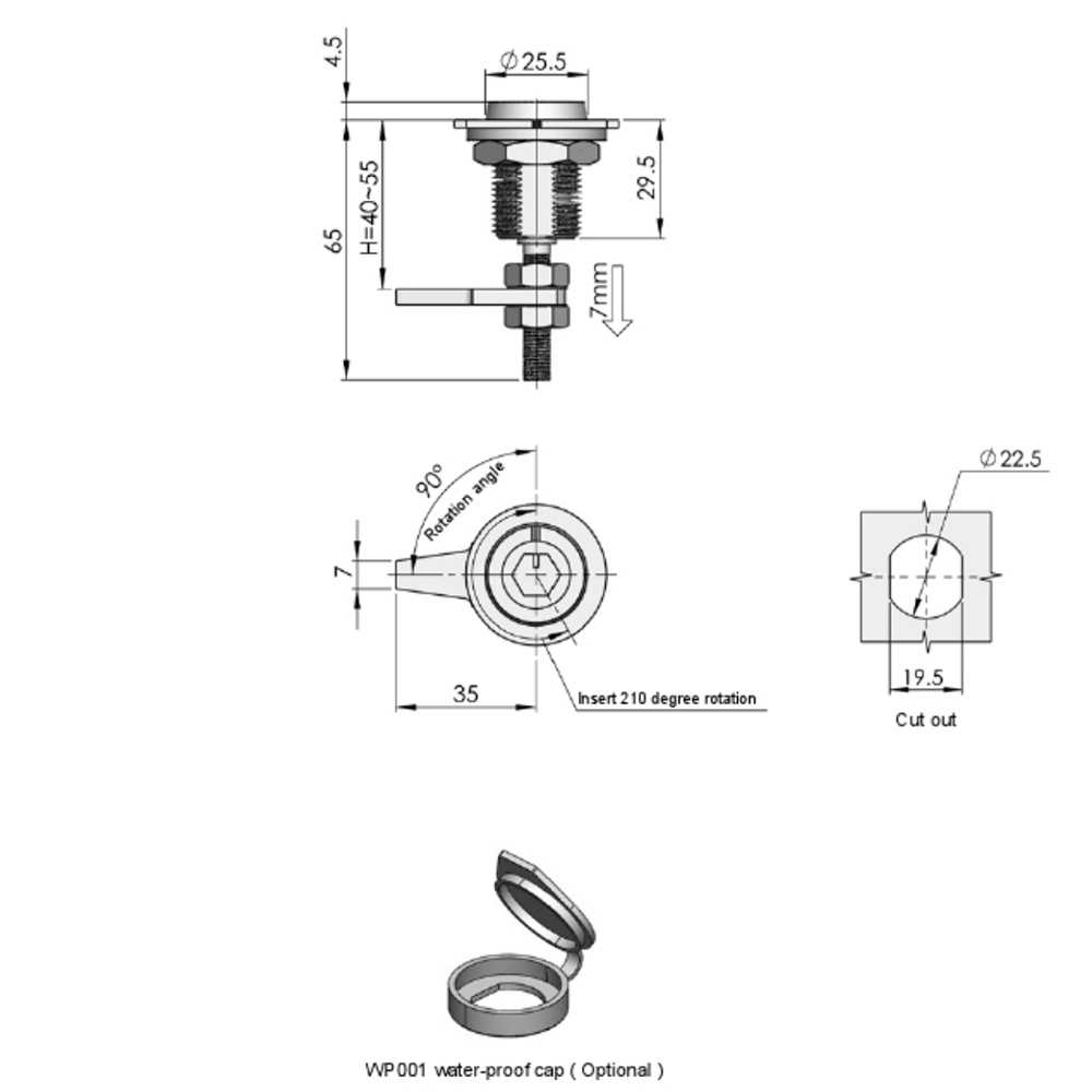 MS816-2 Zinc Alloy Compression Cam Lock with Adjustable Tension | 90° Rotation, IP54 Rated for Cabinets & Enclosures