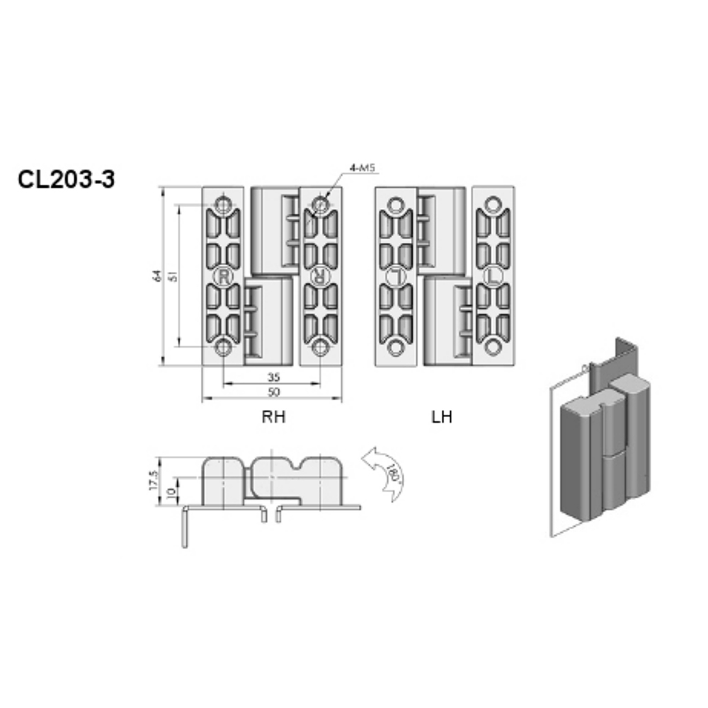 CL203 Series Offset Concealed Hinge - Zinc Alloy with PA Pad, 180° Lift-Off Hinge