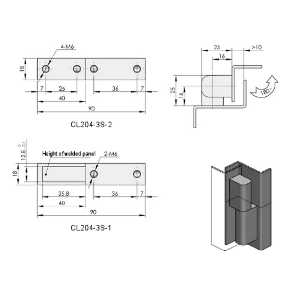 CL204-1 Concealed Hinge, Zinc Alloy, 180-Degree Opening Angle, High Load Capacity