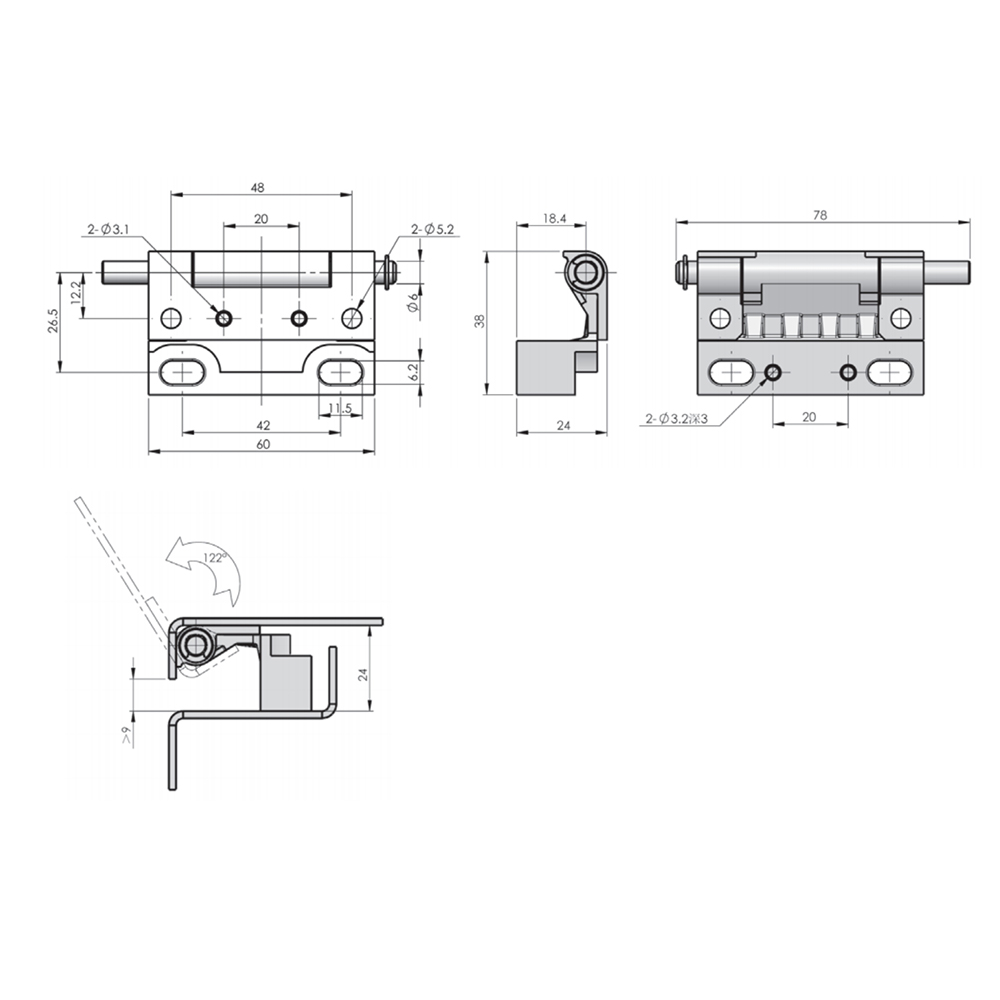 CL237 Corner Hinge, Lift-Off Removable Hinge, 90° Opening, Zinc Alloy, Sand Blasted Finish