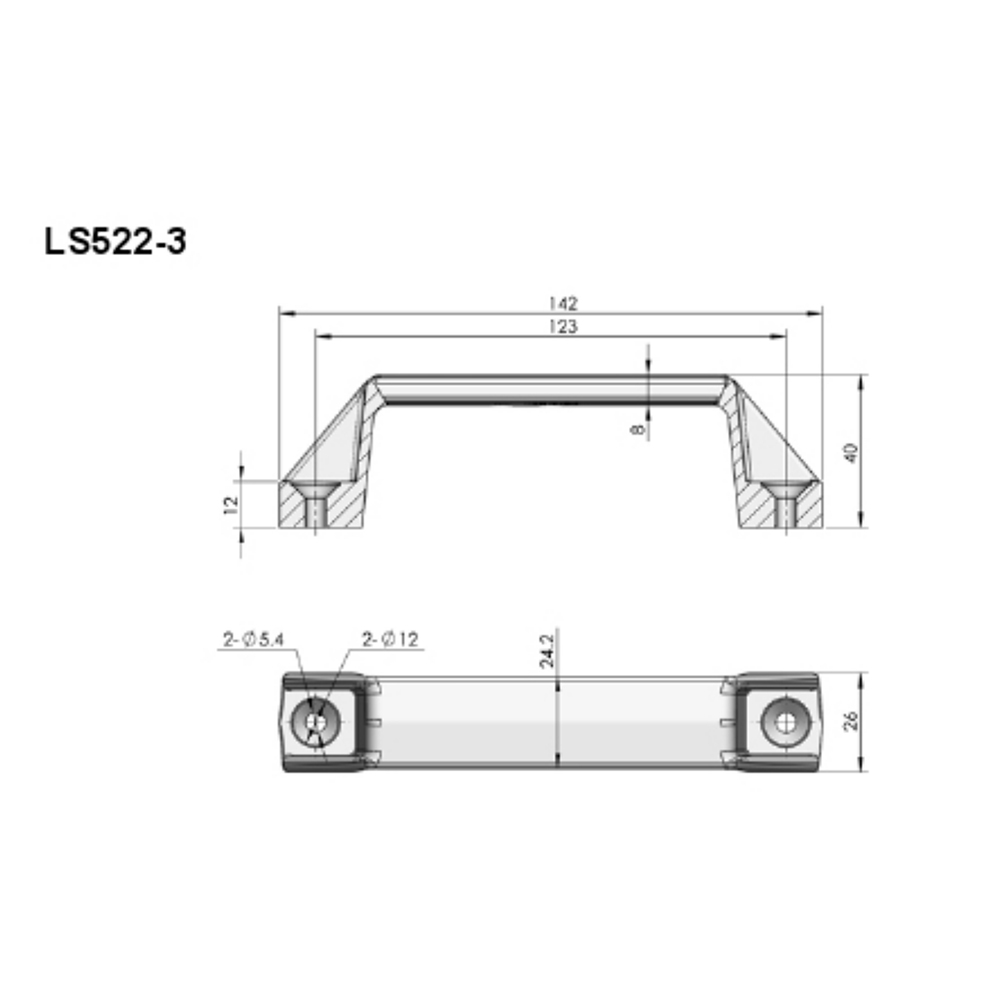 LS522 Series Black PA Grab Handle, Lightweight, 800N Max Static Load