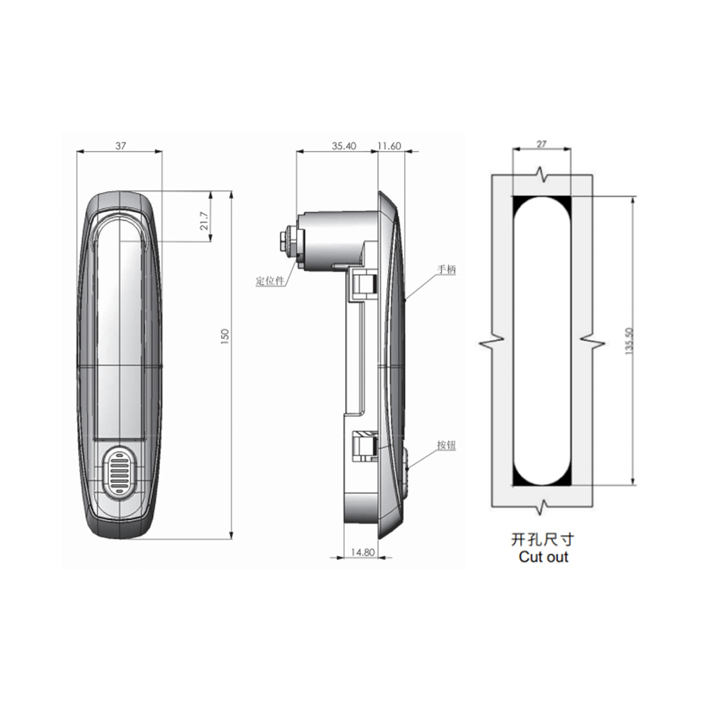 MS818 Multi-Point Handle Lock, Zinc Alloy, Black Coating, Tool Key Compatible