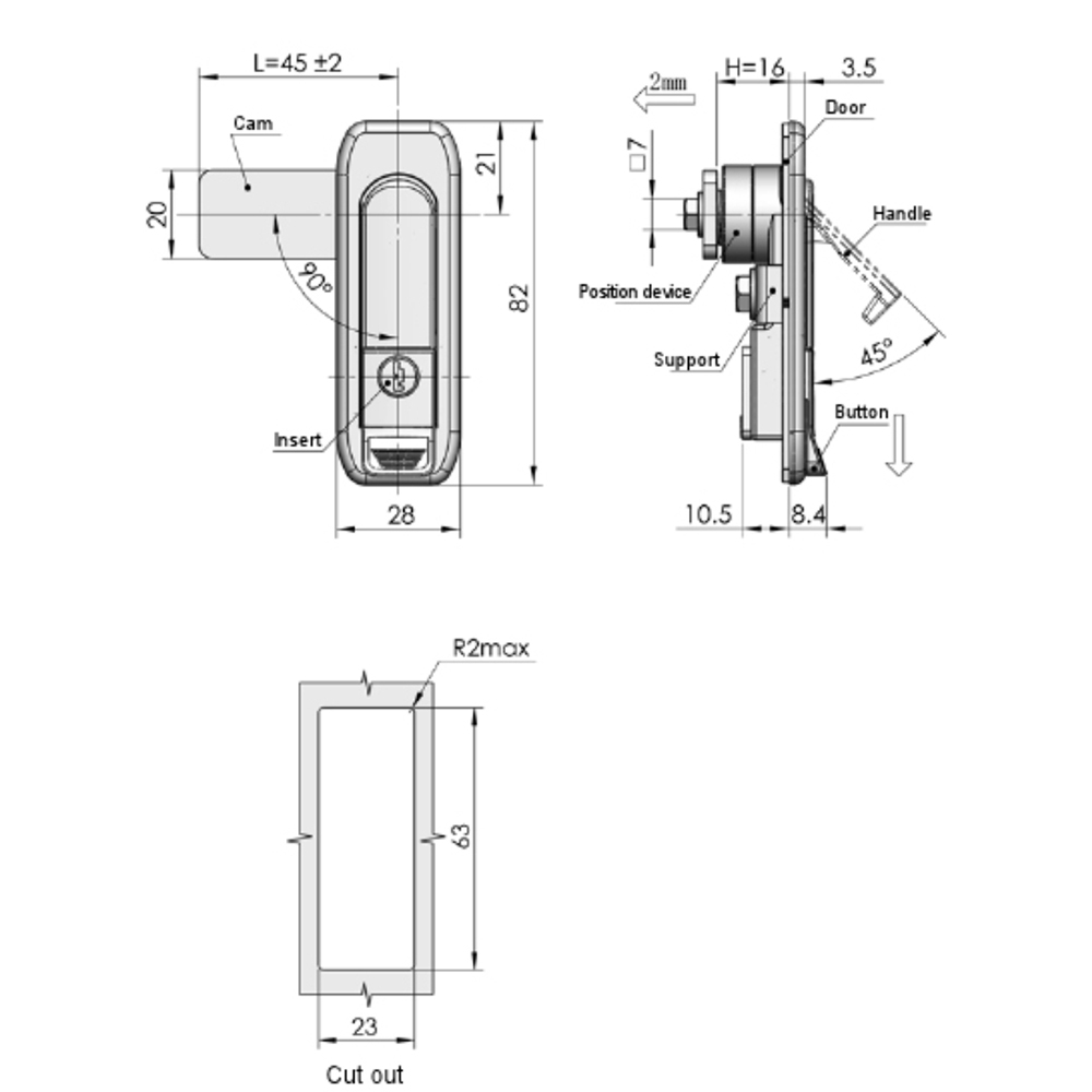 MS738 Swinghandle Latch, Quick-Release, Key Locking, Single or Multi-Point Locking, Zinc Alloy, Nano-Matte Finish, Adjustable for 1-3 Point Locking