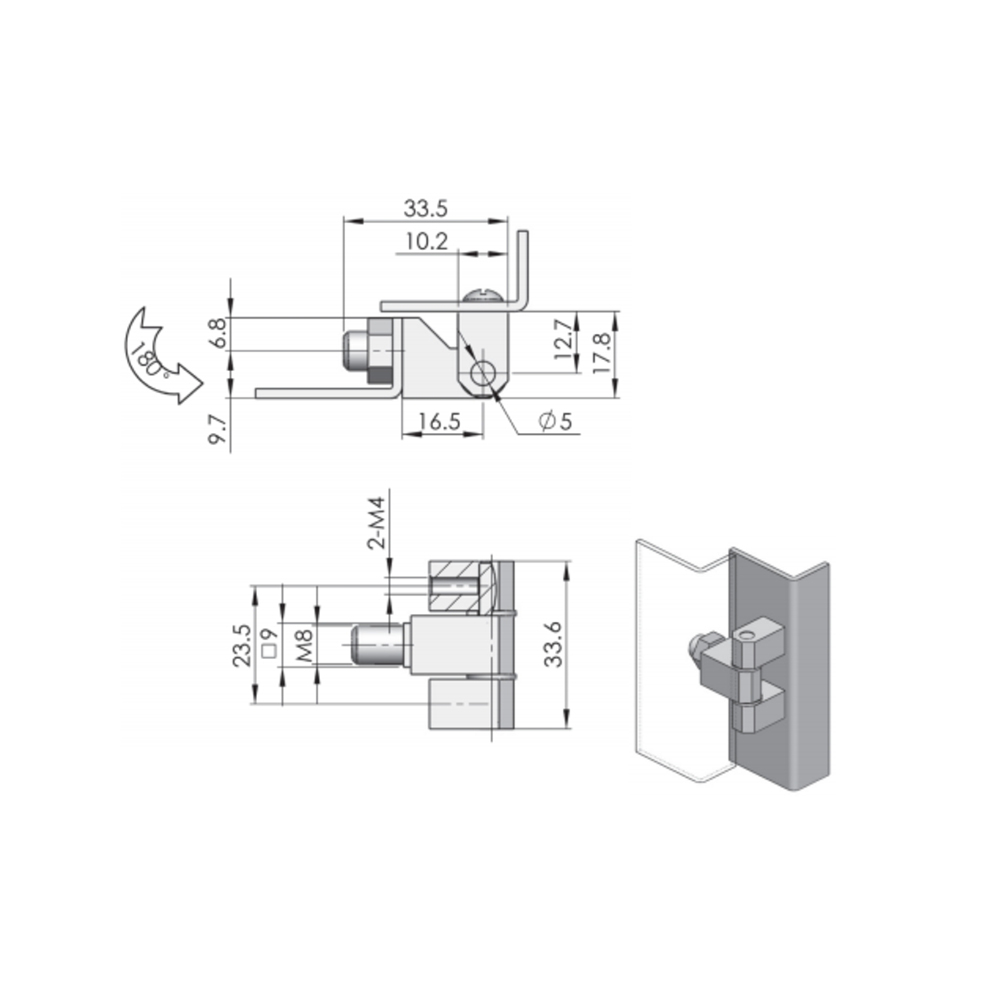 CL206-3 Concealed Hinge, Carbon Steel, 180-Degree Opening, High Load Capacity