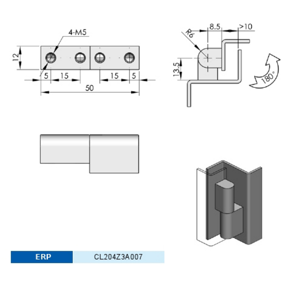 CL204-1 Concealed Hinge, Zinc Alloy, 180-Degree Opening Angle, High Load Capacity