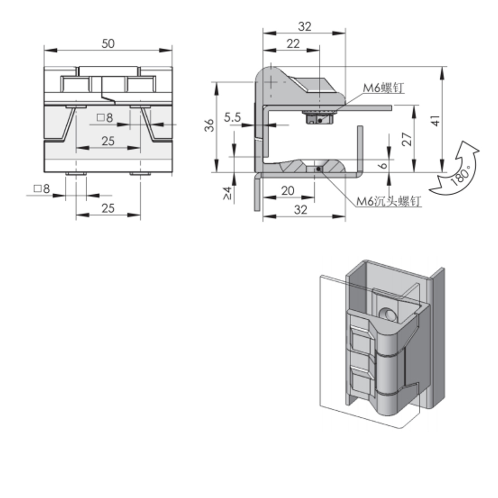 CL213-3 Concealed Hinge, Zinc Alloy, 180-Degree Opening Angle, High Load Capacity