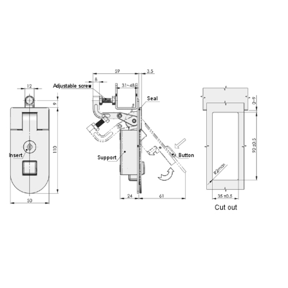 MS6018 Compression Lever Latch, Swinghandle, Key Locking, Adjustable Grip Range, Zinc Alloy, Black Powder Coat, Two Sizes