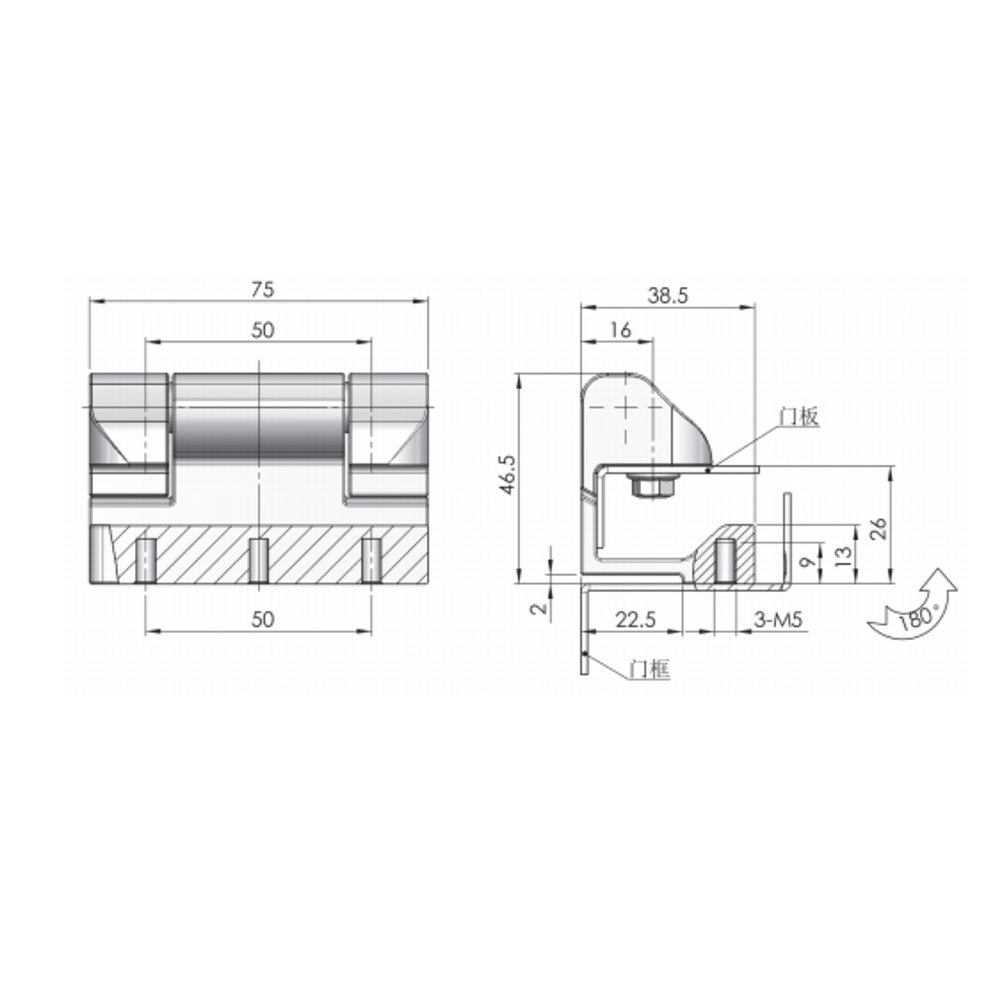 CL213-3 Concealed Hinge, Zinc Alloy, 180-Degree Opening Angle, High Load Capacity