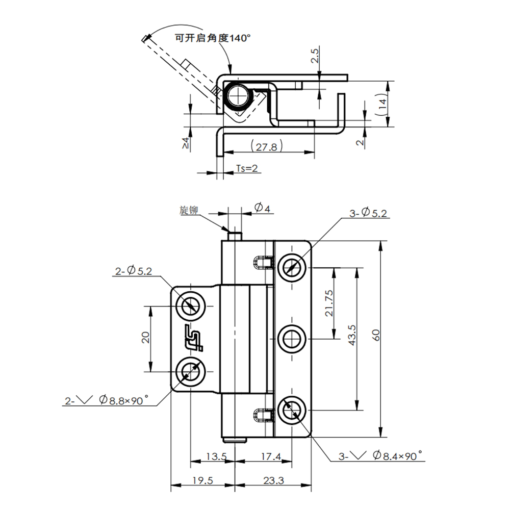 CL111 Lift-Off Hinge, Zinc Alloy, Steel Pin, 110° Opening Angle