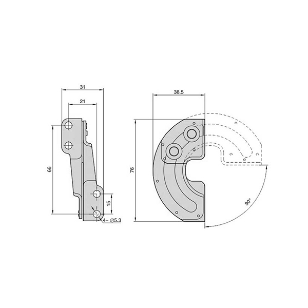 CL119 Concealed Hinge, Door-Stay Style, Zinc Plated, 90° Rotation