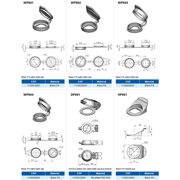 BT6081 Dustproof and Watertight Caps and Pull Handles - WP001 to HP003 Series