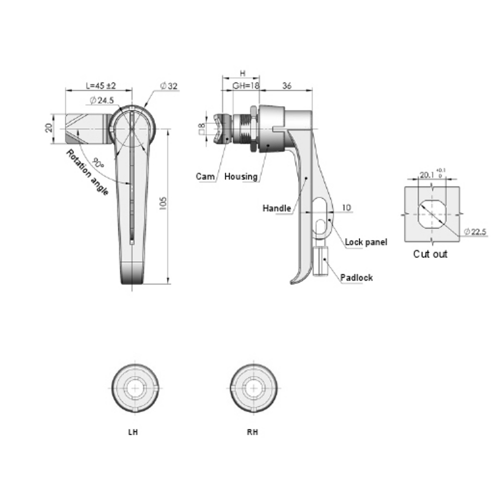 MS842 Zinc Alloy 90-Degree Rotational Latch Handle with Locking Function