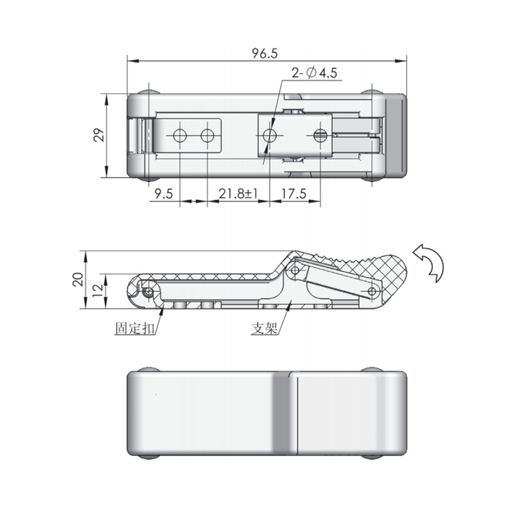 DK609 Flexible Over-Center Rubber Handle Draw Latch, 45N Clamping Force