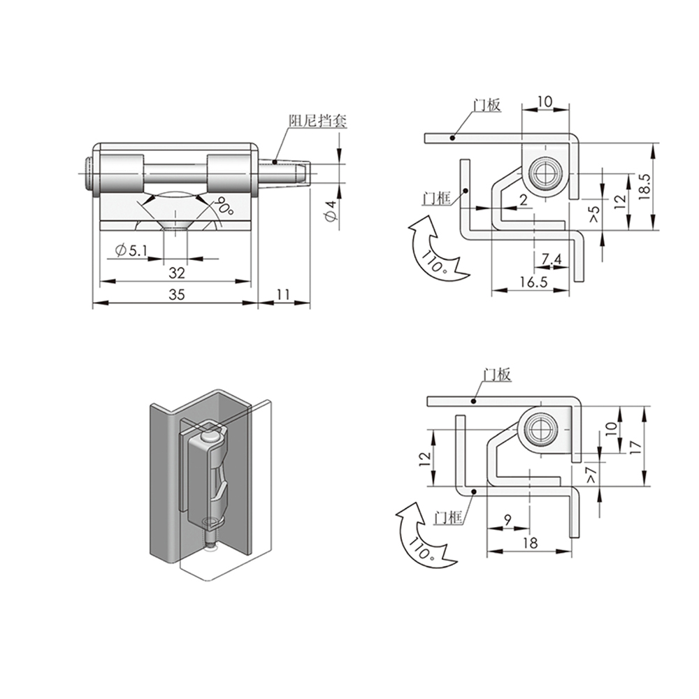 CL257 / CL257-2 Compact Panel Hinges, 110° Opening, Zinc Plated Finish