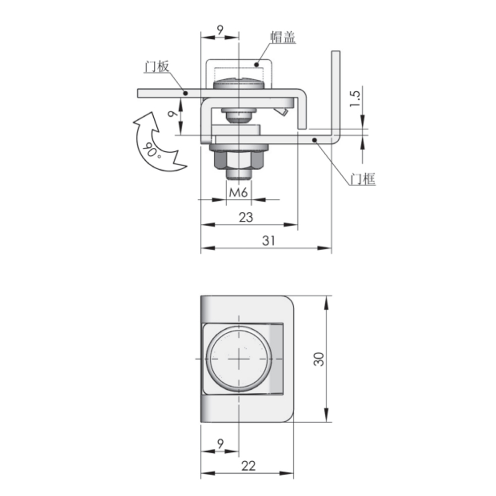  CL114 Carbon Steel Hinge with 90° Opening, Zinc-Plated, 110N Radial Load Capacity