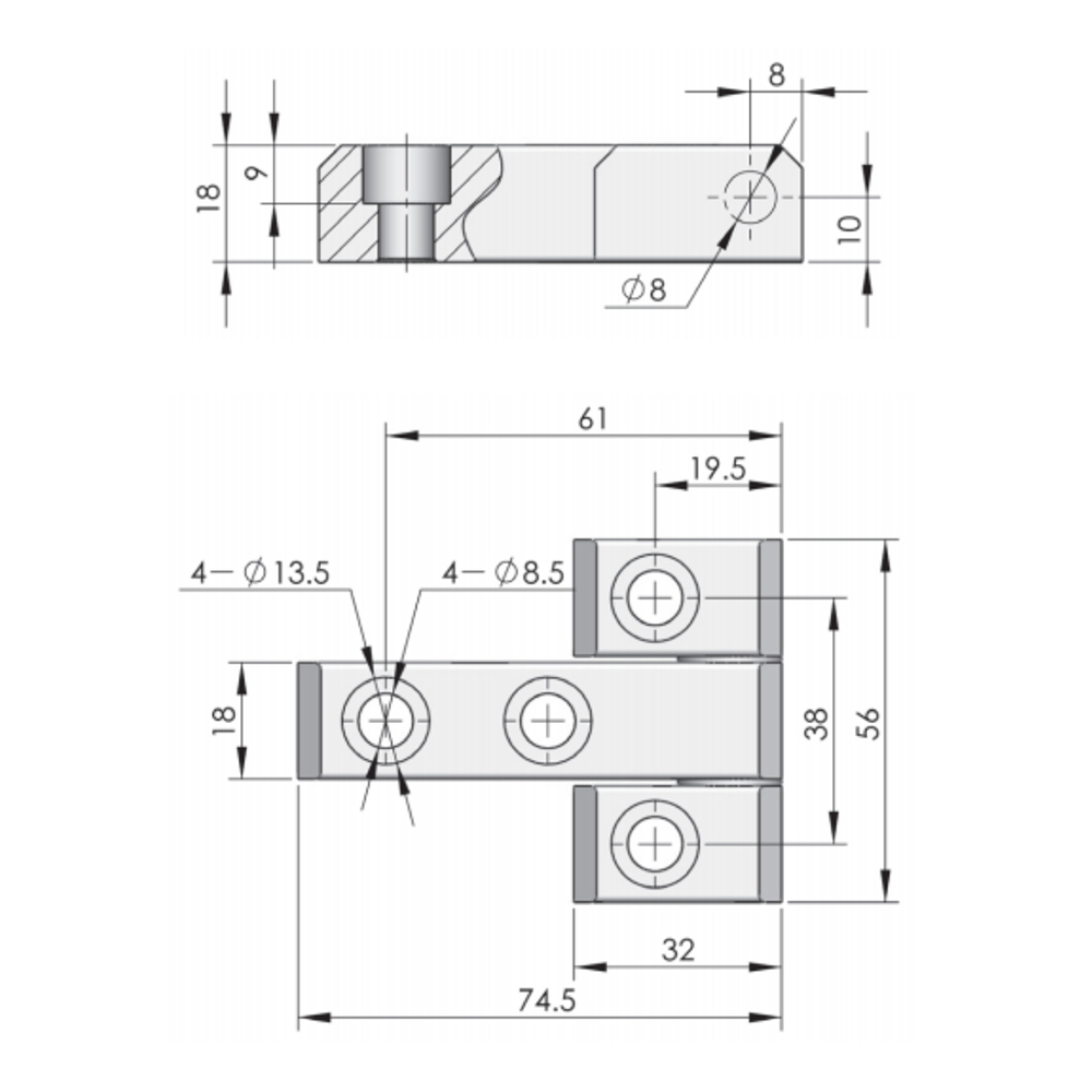 CL117 Carbon Steel Hinge with 3000N Load Capacity, Zinc-Plated Finish