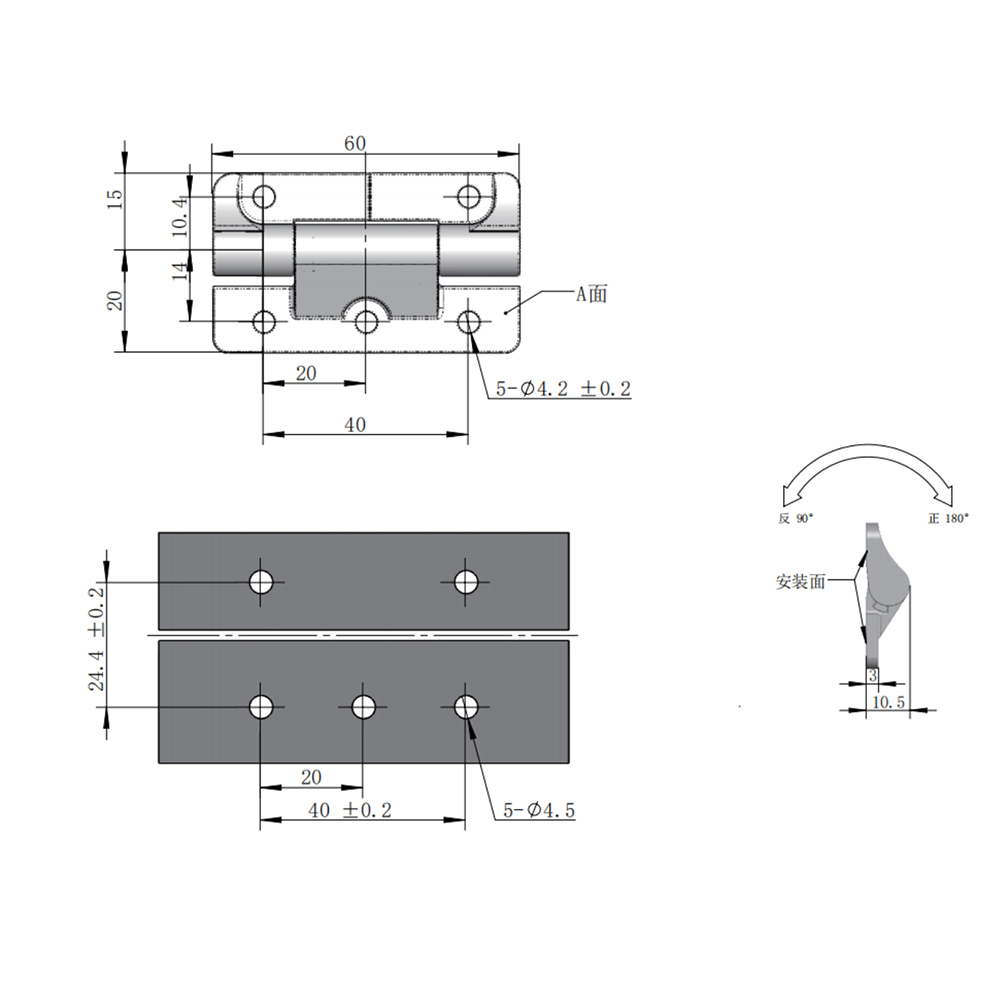  CL153-4-2D Torque Hinge, Black Coating, High Corrosion Resistance, 180° Rotation