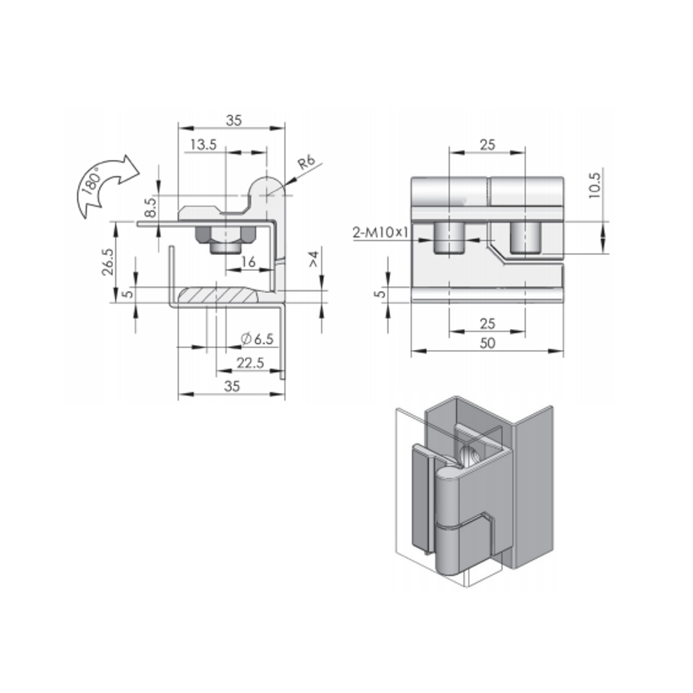 CL205-1 Heavy-Duty Lift-Off Hinge, 180° Opening