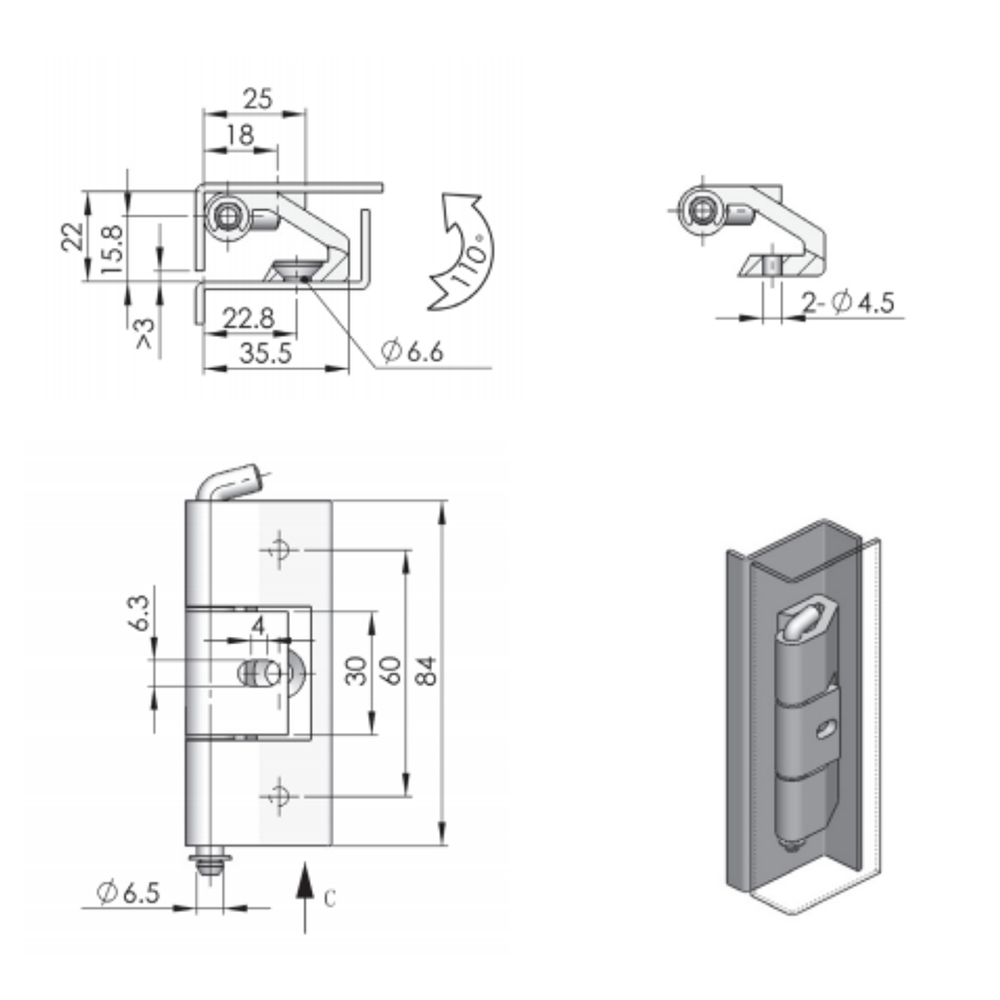 CL210 High-Performance Hinge, 110° Opening