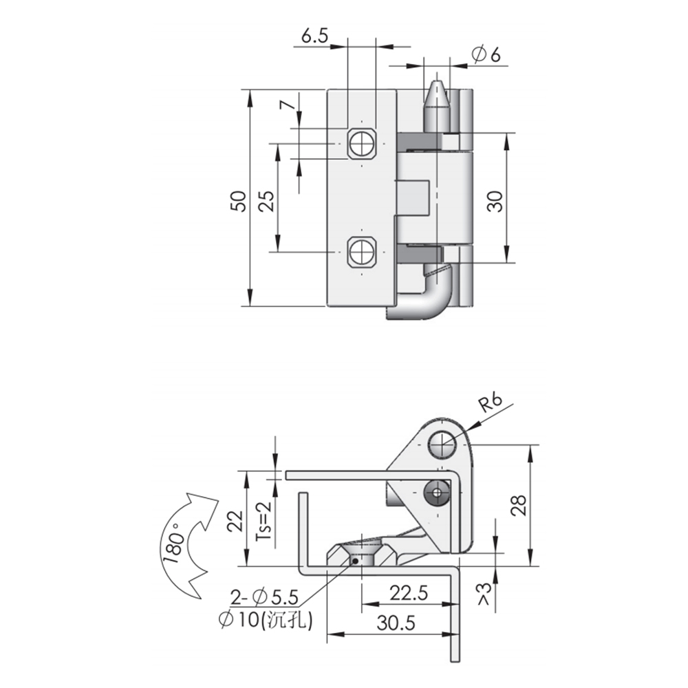 CL217 Compact Lift-Off Hinge, 180° Opening