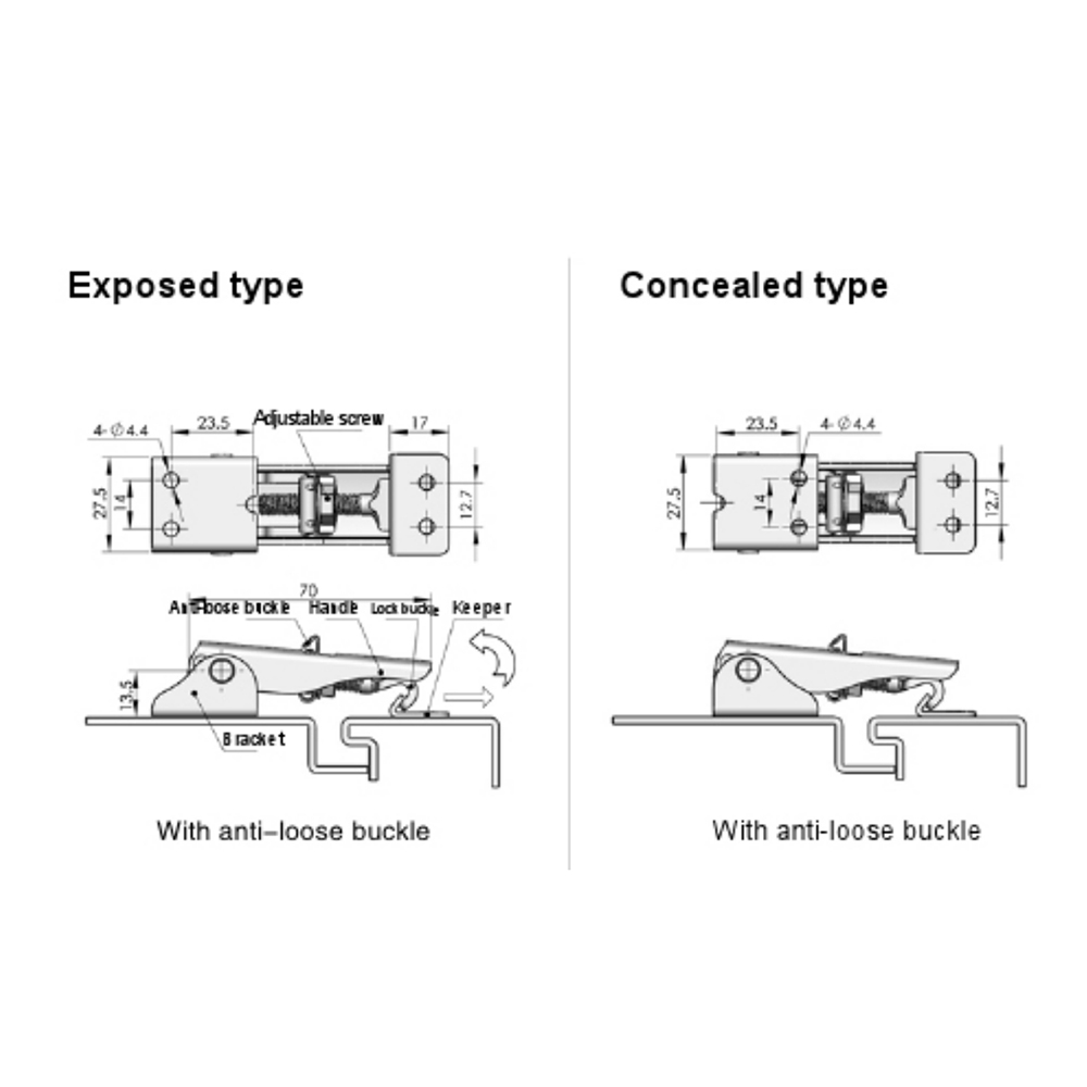 DK602 Adjustable Draw Latch - Concealed and Exposed Options, 430N Capacity