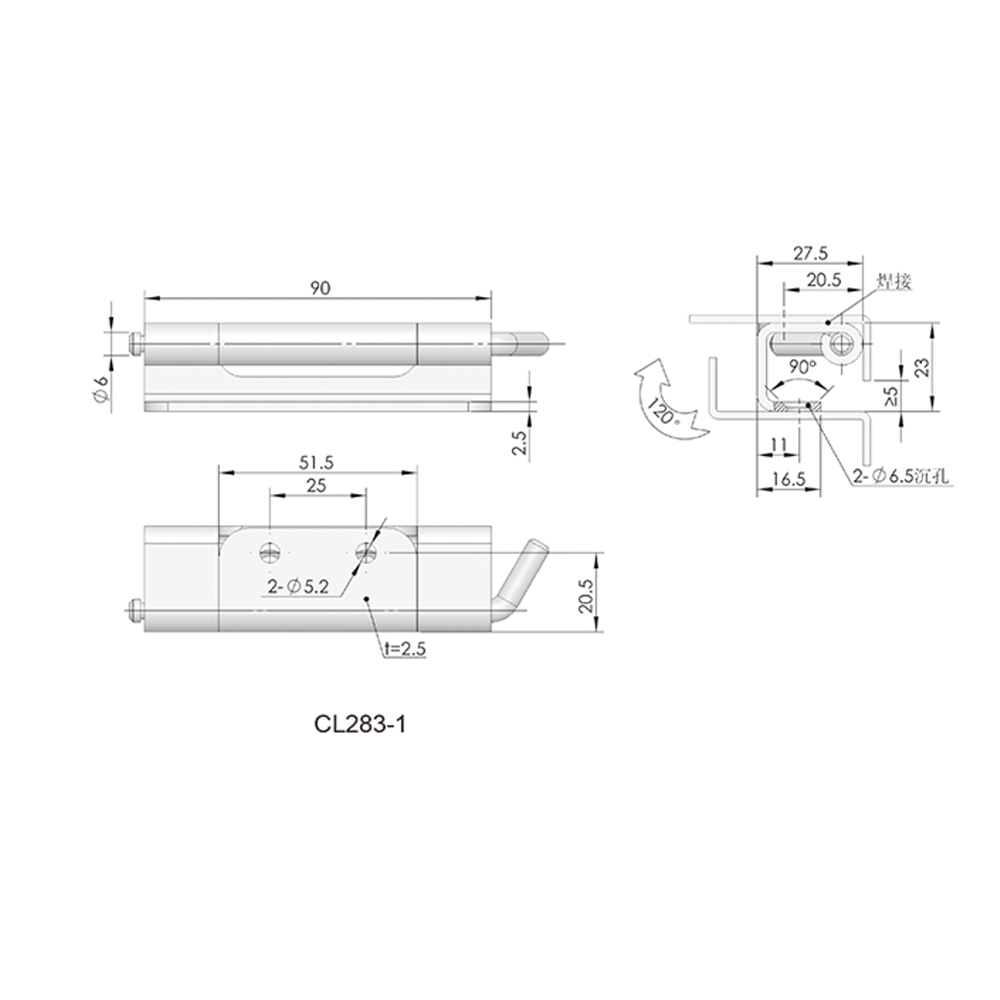 CL283-1/CL283-2/CL283-4/CL283-8 Industrial Hinges - Stainless Steel with 120° to 140° Opening Angles