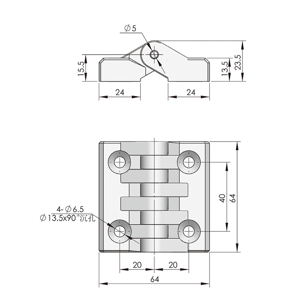 CL295 Industrial Hinge - Black PA with Carbon Steel Pin, 180° Opening