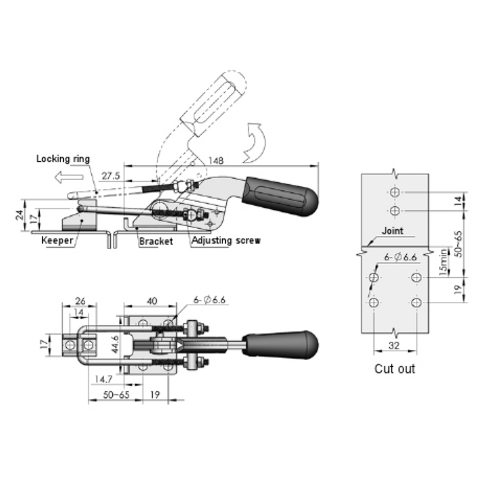  DK603 Heavy-Duty Adjustable Toggle Latch with Rubber Handle, 1500N Load Capacity