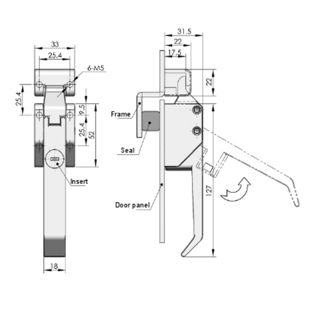 DK615 Zinc Alloy Over-Center Lever Latch with Key Lock, 910N Load Capacity