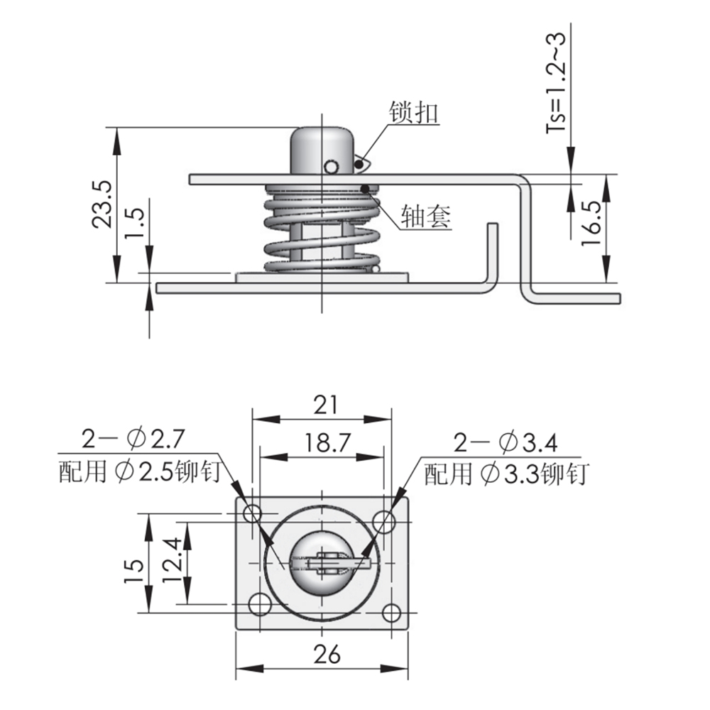 BT6737 Spring-Loaded Quarter-Turn Latch with Zinc Alloy Base