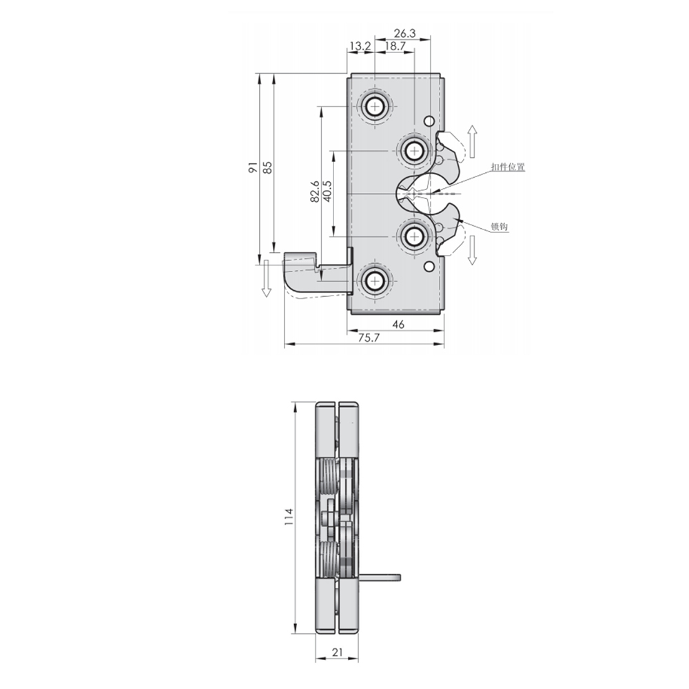 DK635 Double-Stage Rotary Latch, Carbon Steel, 1000N Load Capacity