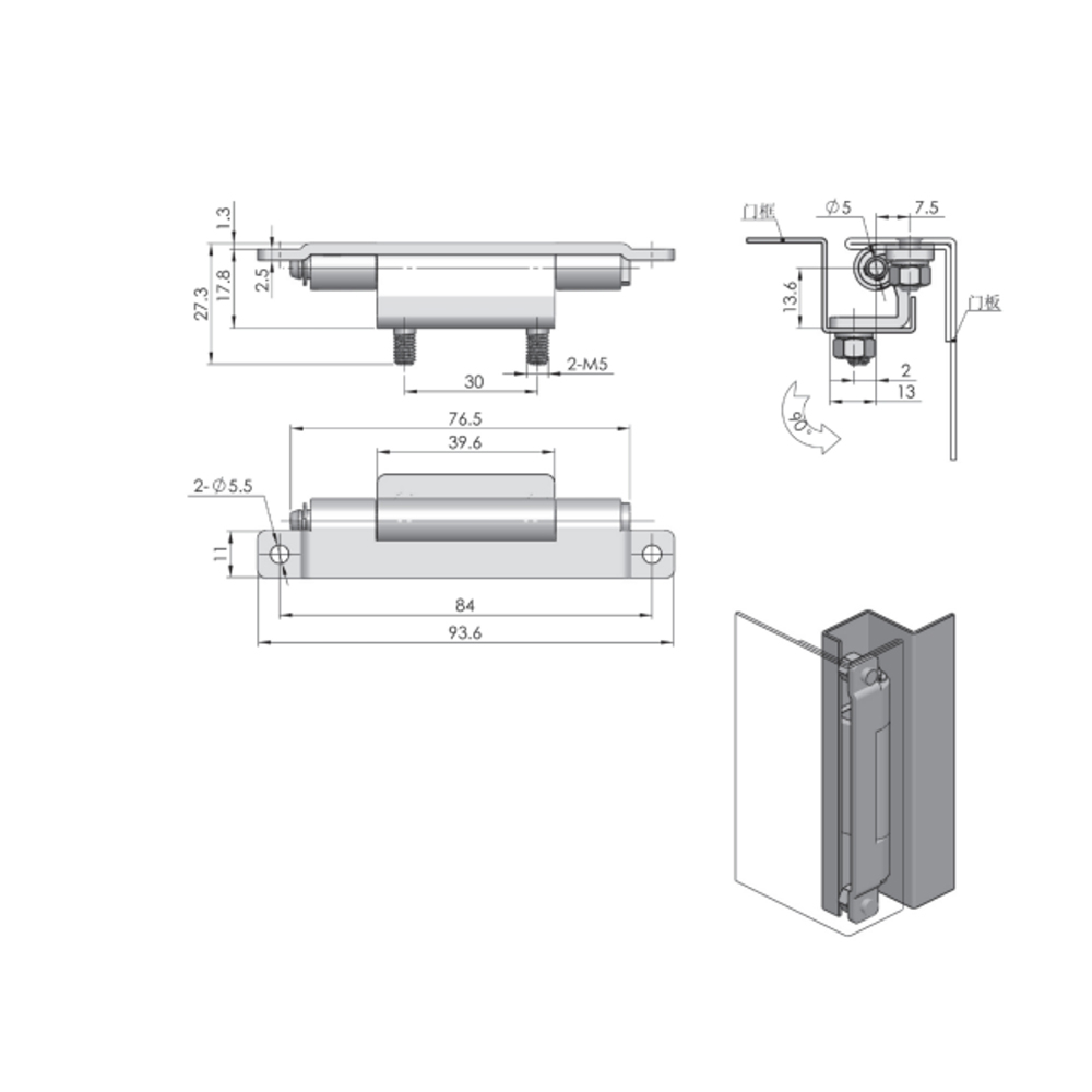 CL180 Stainless Steel Adjustable Hinge for Industrial Applications