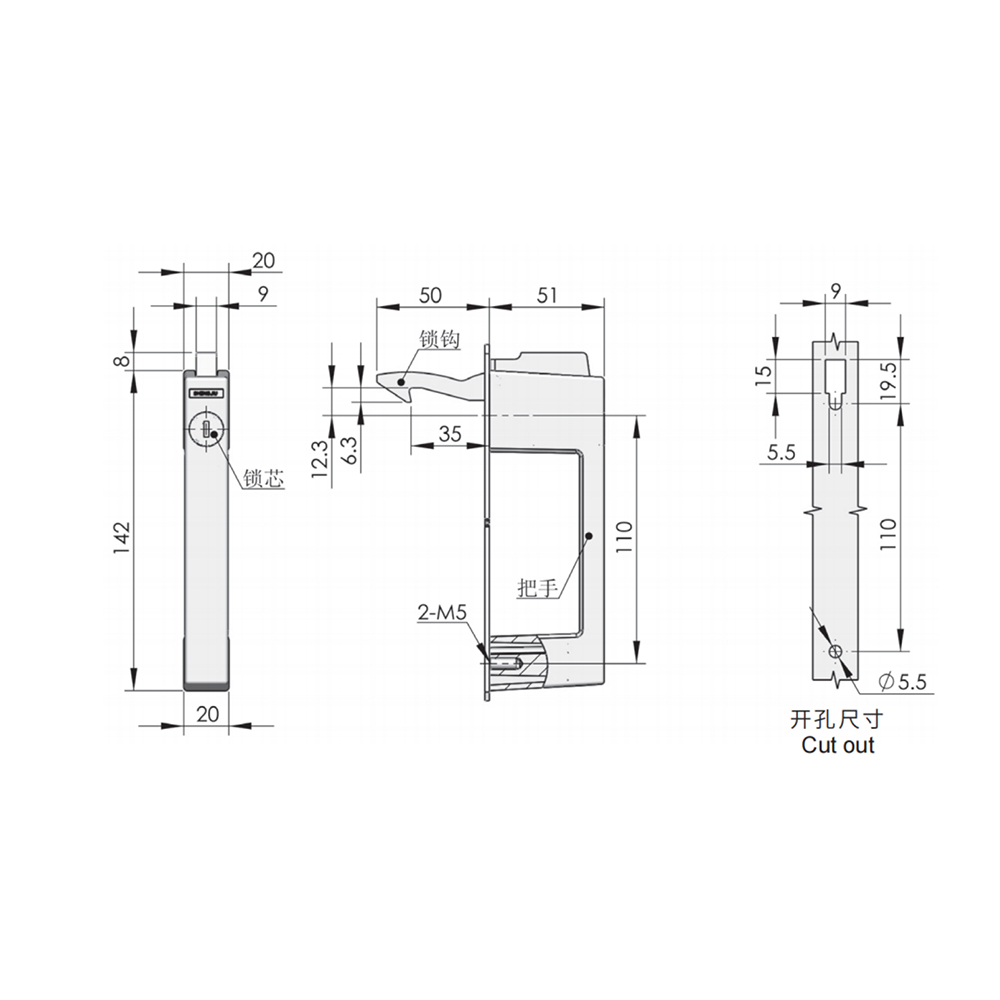 LS501 Zinc Alloy Handle Latch with Spring Steel Hook, 600N Static Load Capacity