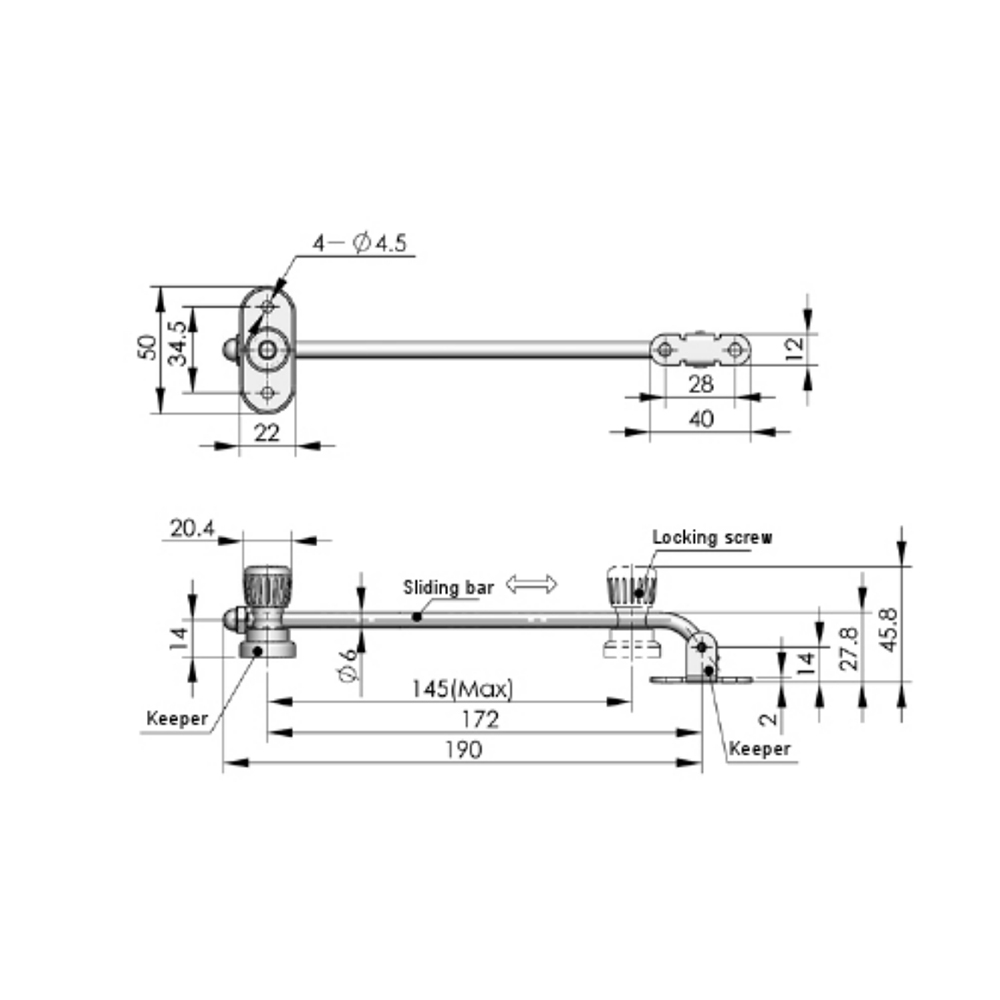 TX100-B Adjustable Friction Stay with Knob Lock, Model TX100-B, Polished Chrome Finish