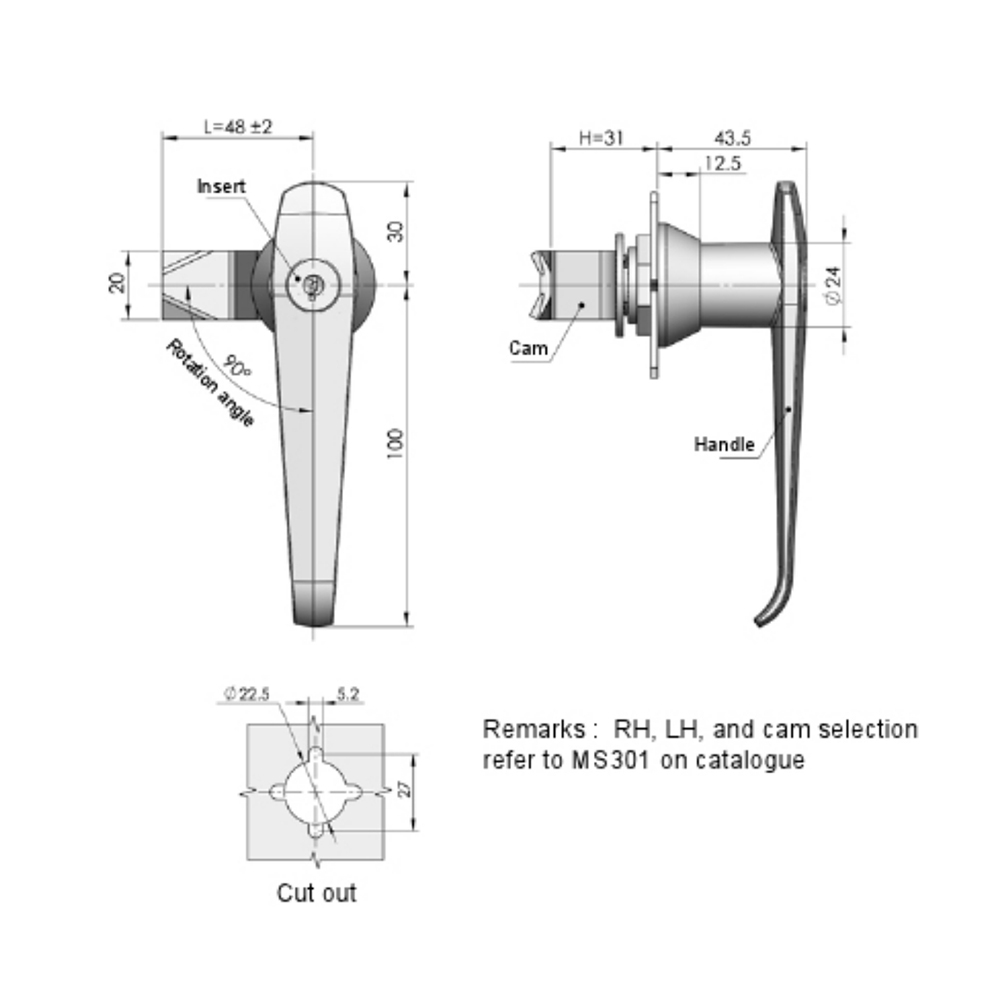 MS304 Compression Lever Handle with Optional Lock Core