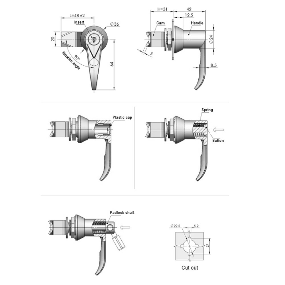  MS306 Zinc Alloy Lever Handle Cam Lock for Industrial Enclosures