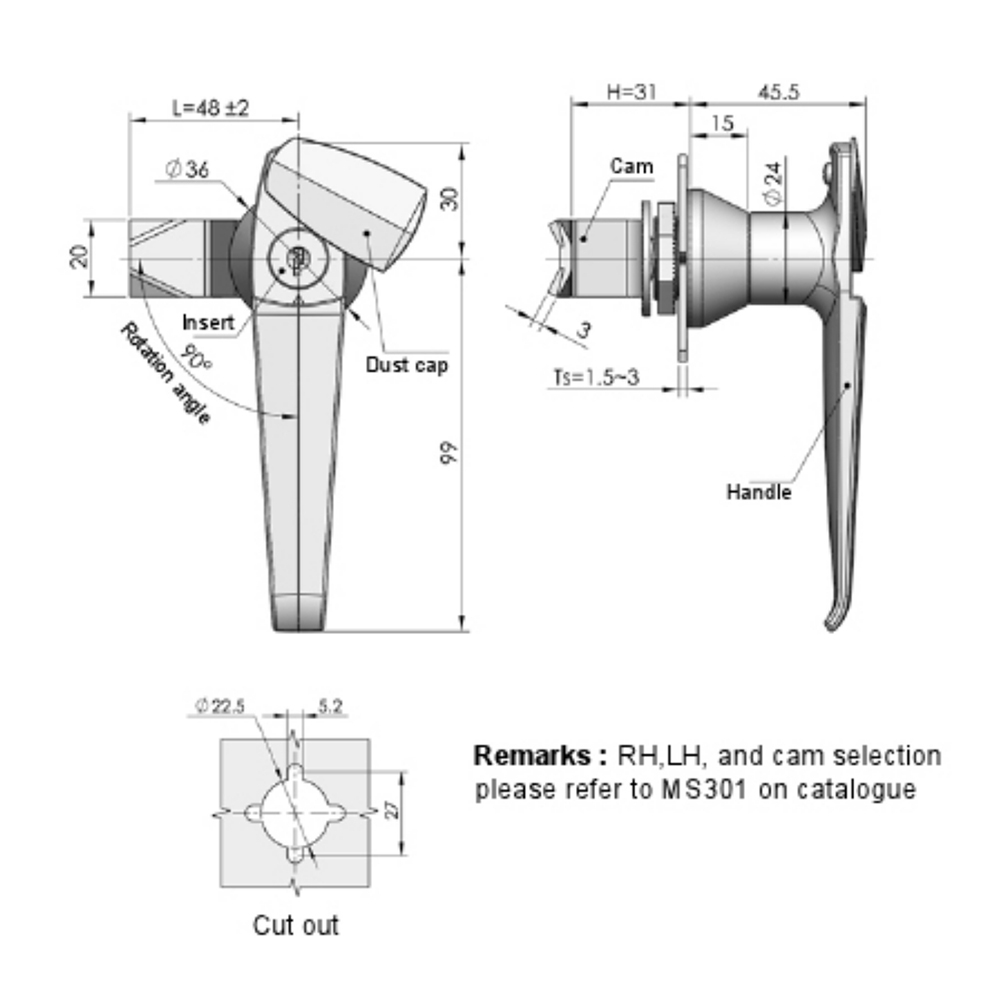  MS307 Zinc Alloy Handle Quarter-Turn Cam Lock with Chrome Finish